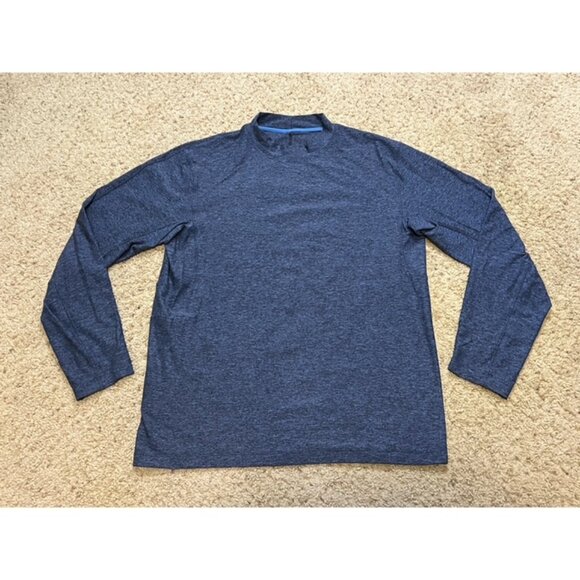 Lululemon Men Heather Blue Rulu Mock Neck Long Sleeve Shirt Size Large L EUC - Picture 1 of 5